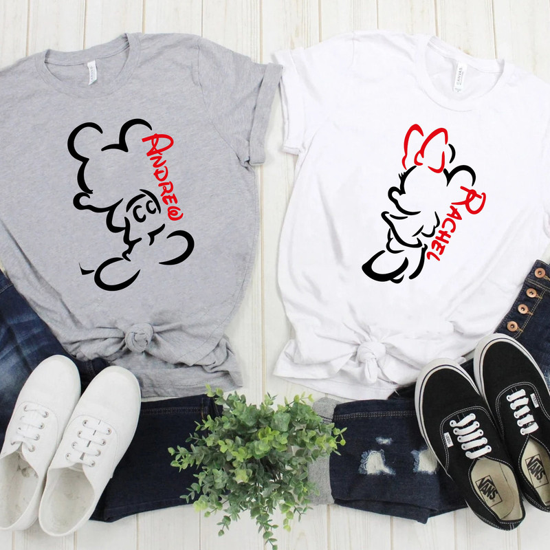 Minnie and Mickey Drawing Shirt, Personalized Disney Silhouette Shirts, Custom Disney Shirts, Disney Trip Tee, Disney Shirts, Disney Family.jpg