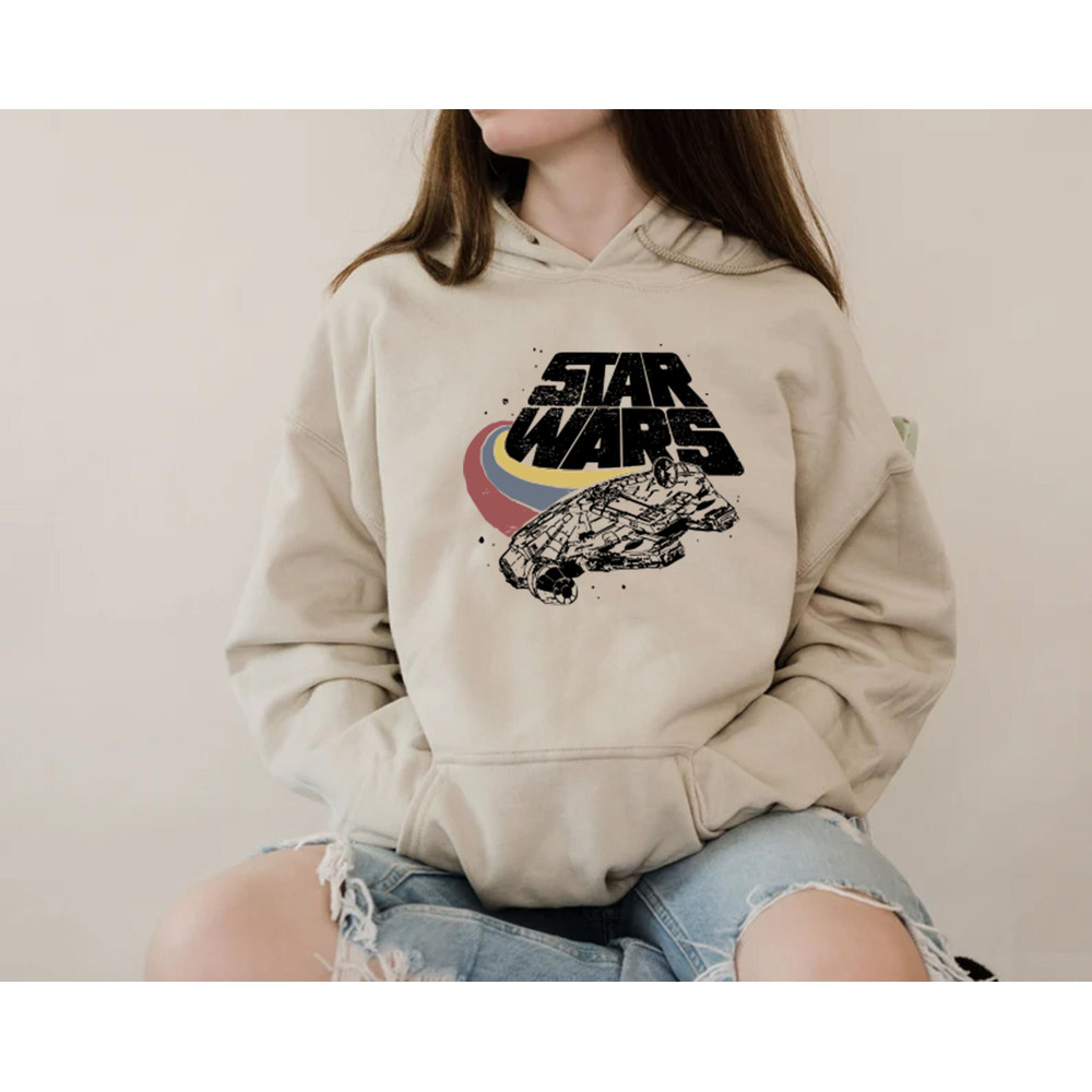Retro Disney Star Wars Millennium Falcon Tee, Retro Rainbow Stripe T-Shirt, Galaxy's Edge Shirt, Family Birthday Gifts, Star Wars Sweatshirt.jpg
