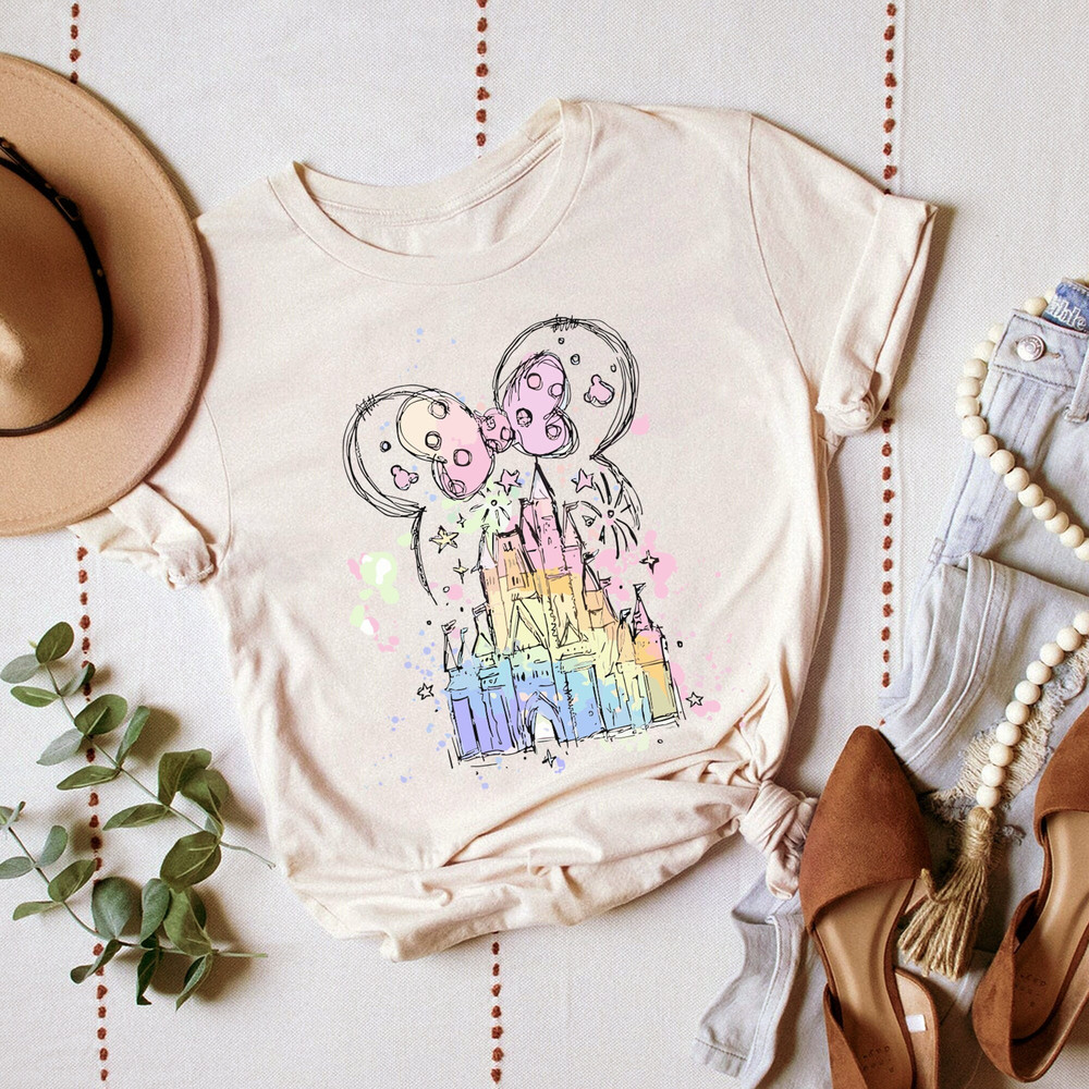 Watercolor Disney Castle Shirt, Minnie Ears Shirt, Disney Girls Trip Shirt, Disney Family Vacation Matching Tees, Women Disney Shirt, Disney.jpg