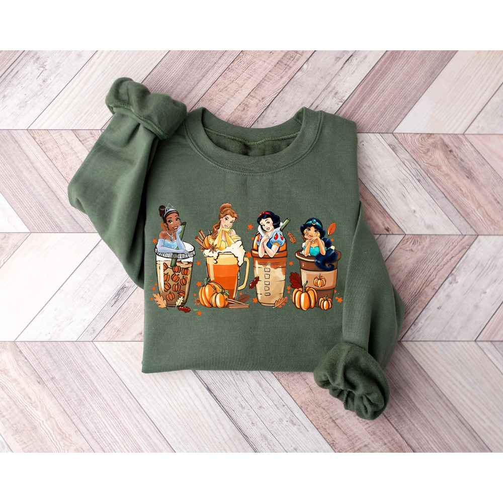 Disney Princess Coffee Sweatshirt, Halloween Disney Princess Sweatshirt, Coffee Lover Sweatshirt, Halloween Disney Coffee Sweatshirt.jpg