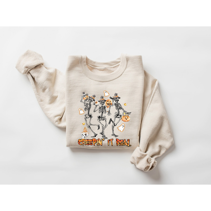 Cute Skull Halloween Shirt, Creep It Real Halloween Sweatshirt, Women Halloween Shirt, Spooky Season, Fall Shirt, Retro Halloween Shirt.jpg