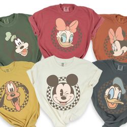 comfort colors checkered mickey mouse and friends shirt,disney mickey minnie duck daisy pluto goofy, disney shirt, retro