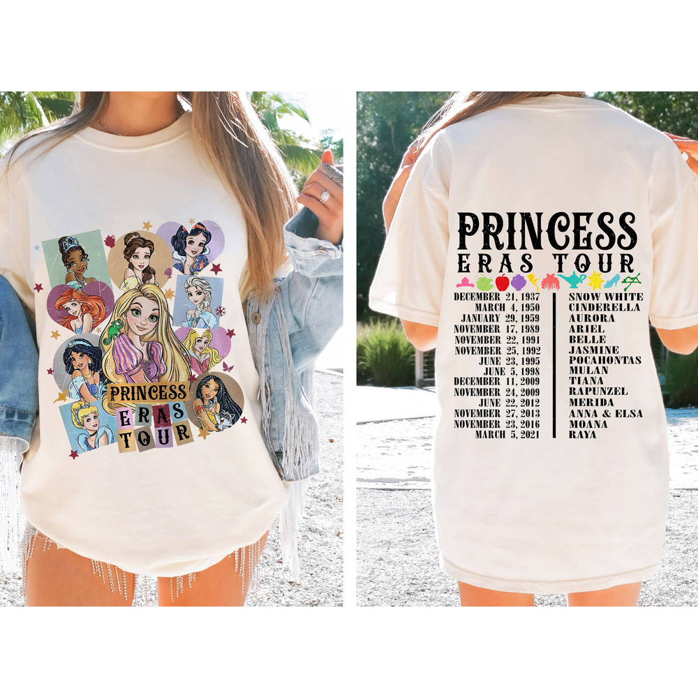 Comfort Colors Retro Princess Eras Tour Shirt, Disney Princess Tour Tee, Disney Princess Characters Shirt, Disney Girl Trip Shirt.jpg