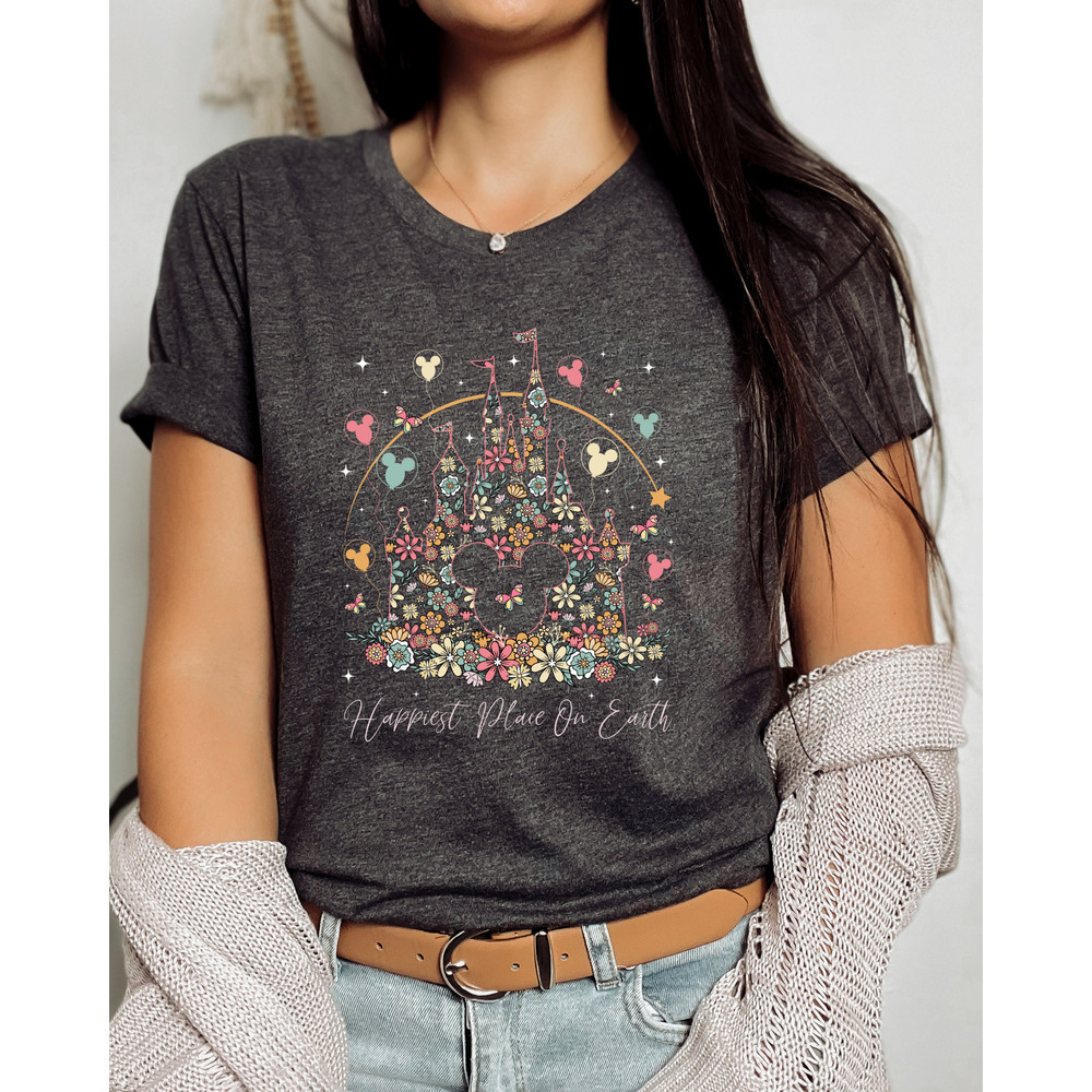 Happiest Place on Earth Shirt,Magic Kingdom Tee,Disney Castle Floral Shirt,Disney Shirt, Disney Family Vacation, Magic Kingdom Shirt Sweater.jpg