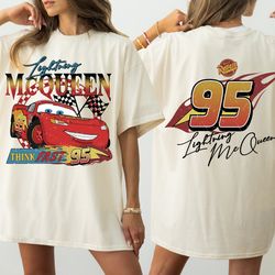 two sided retro lightning mcqueen shirt, lightning mcqueen 95 shirt, piston cup shirt, pixar cars shirts, disneyland fam