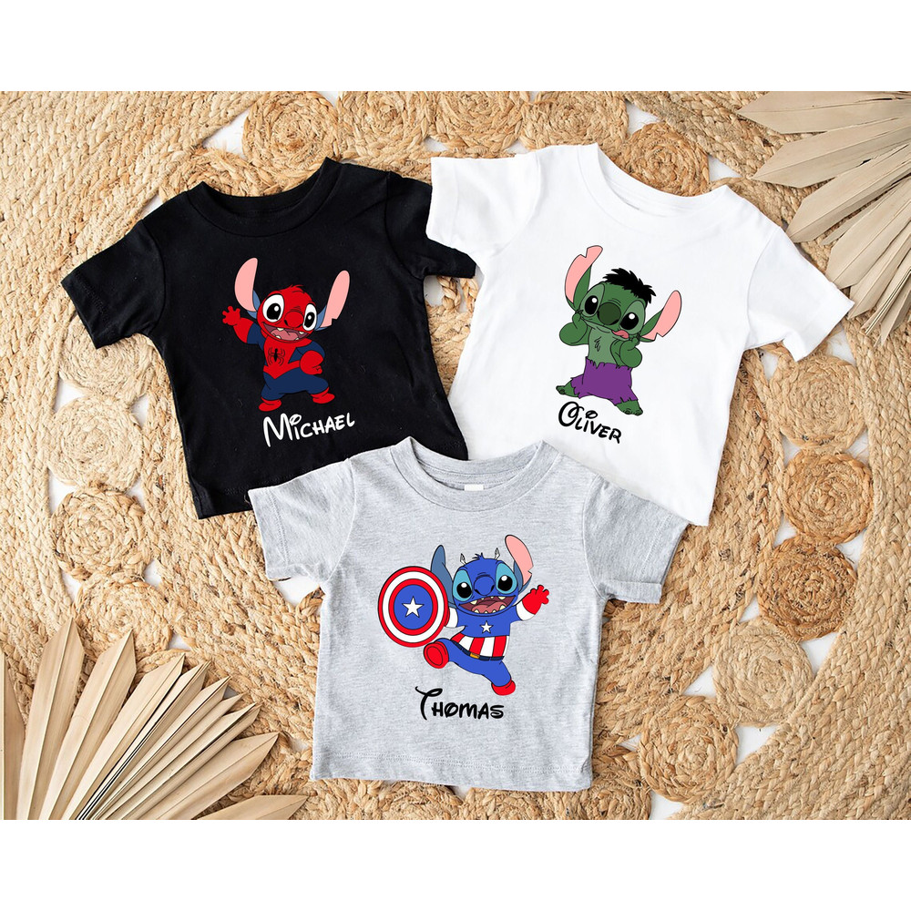 Disney Custom Superhero Stitch Shirt, Marvel Hulk Spiderman Captain America Shirt, Stitch Kids Cartoon Shirt, Toddler Disney Shirt.jpg