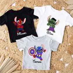 disney custom superhero stitch shirt, marvel hulk spiderman captain america shirt, stitch kids cartoon shirt, toddler di