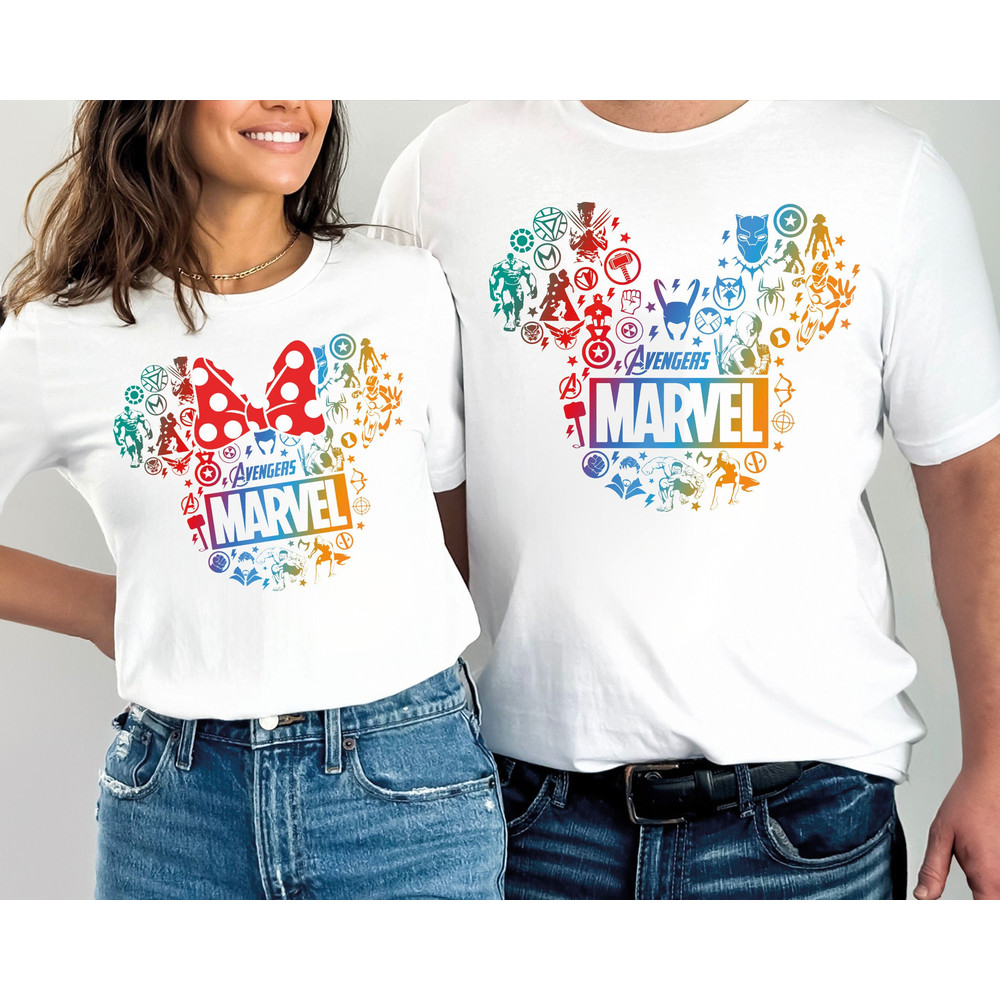 Disney Matching Avengers Shirt, Mickey & Minnie Superhero Shirt, Superhero Squad Tee, Minnie Bow Mickey Head Marvel Tee, Disney Couple Shirt.jpg