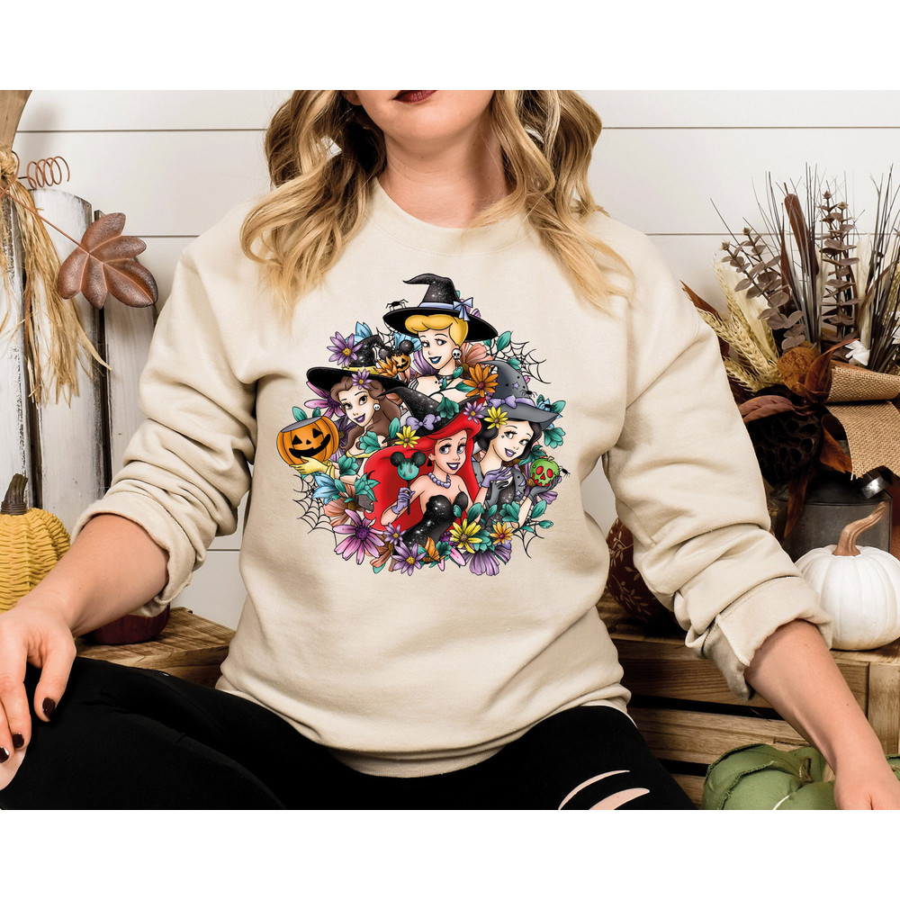 Disney Princess Witch Halloween Shirt, Princess Flowers Pumpkin Shirt, Princess Witches Tee, Halloween Pumpkin Shirt, Halloween Girls Shirt.jpg