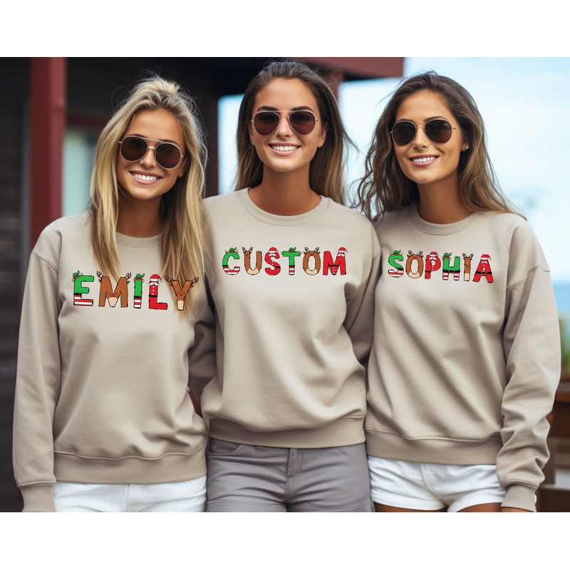 Christmas Custom Name Initial Sweatshirt, Christmas Initial Letter Sweatshirt, Christmas Family Matching Sweatshirt, Cousin Crew Sweatshirt.jpg