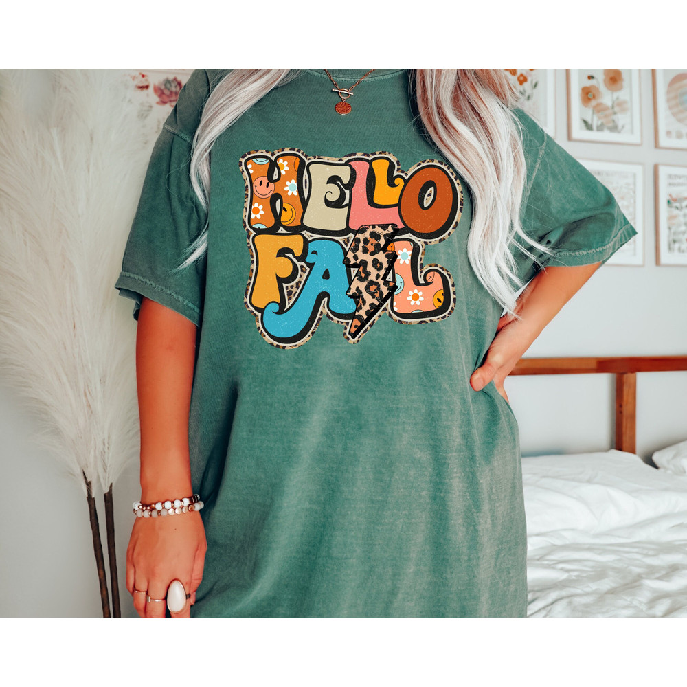 Comfort Colors® Retro Hello Fall Sweater Weather Shirt, Hippie Fall Shirt, Groovy Fall Shirt Gifts, Thanksgiving Crewneck Shirt.jpg