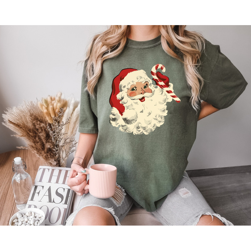 Comfort Colors® Retro Santa Shirt, Women's Christmas Top, Classic Santa Tee, Holiday Season Shirt, Ladies Christmas Top.jpg
