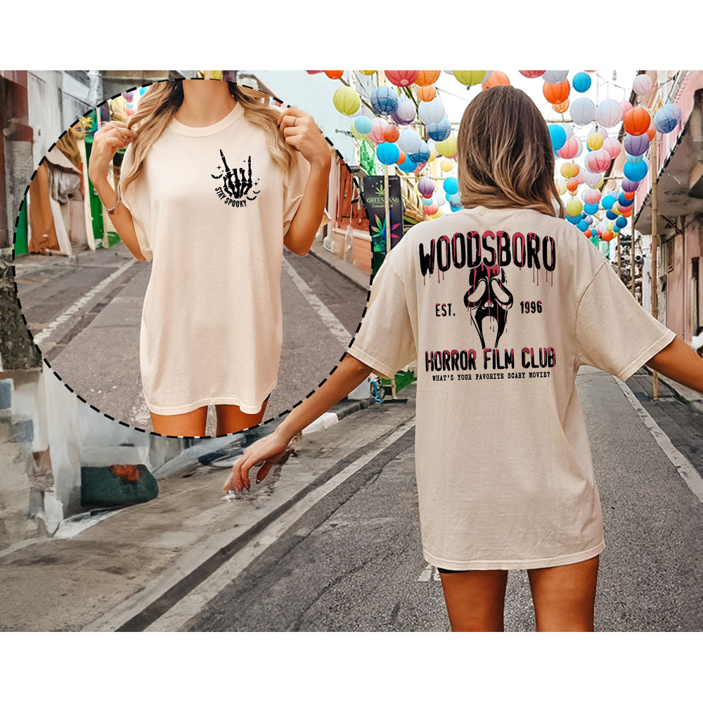 Comfort Colors® Woodsboro Horror Film Club 2 Sided Shirt, Horror Film Club Shirt, Woodsboro Scream, Scream Ghost Shirt, Stay Spooky Shirt.jpg