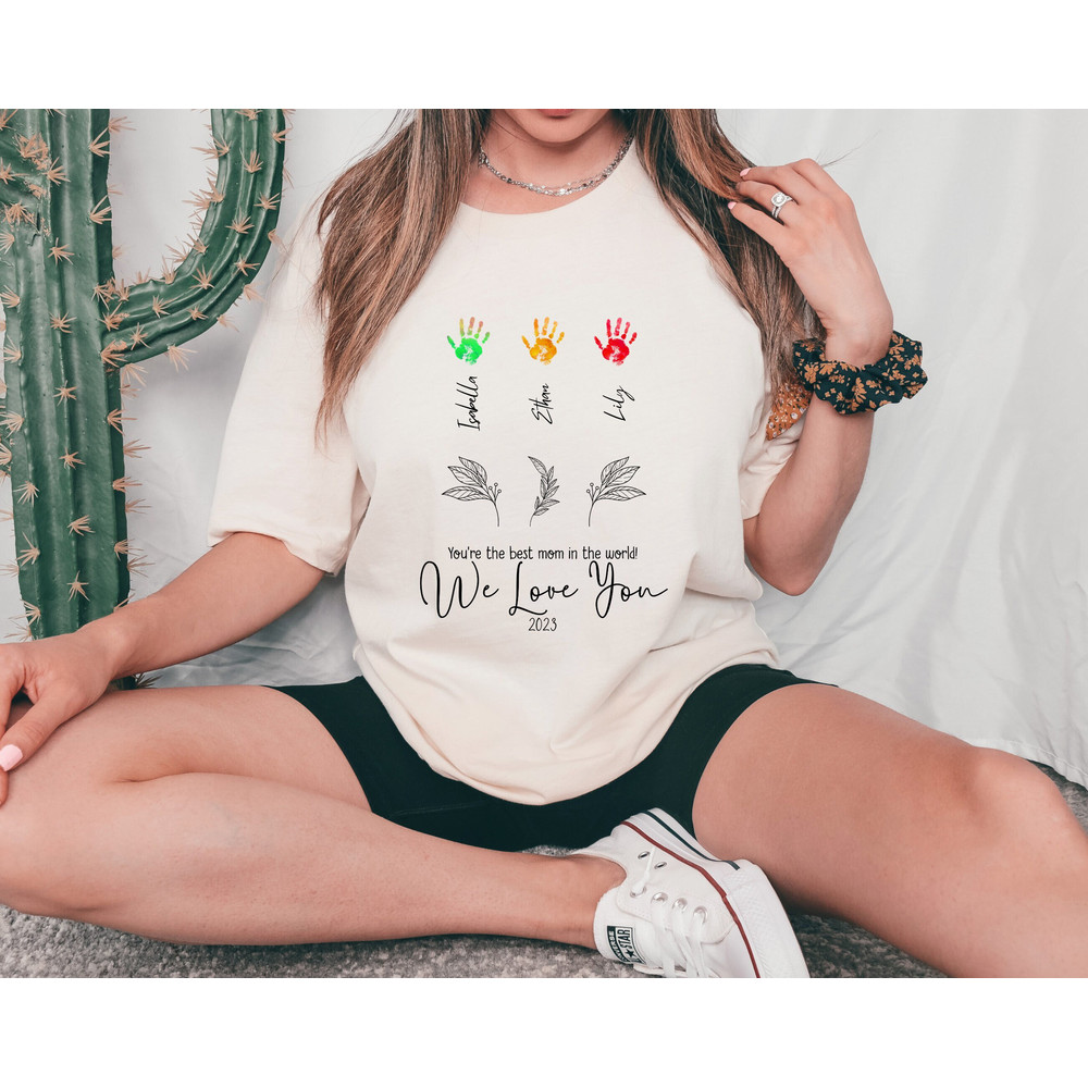 Hand Print For Mothers Day Shirt, Personalized Mom Gift, Customized Mom Shirt, Flower Hand Print Gifts, Mothers Day Handprint Gifts.jpg