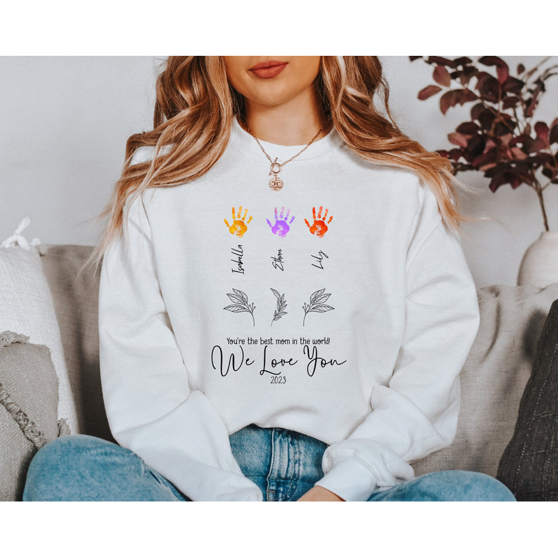 Hand Print For Mothers Day Sweatshirt, Personalized Mom Gift, Customized Mom Hoodie, Flower Hand Print Gifts, Mothers Day Handprint Gifts.jpg
