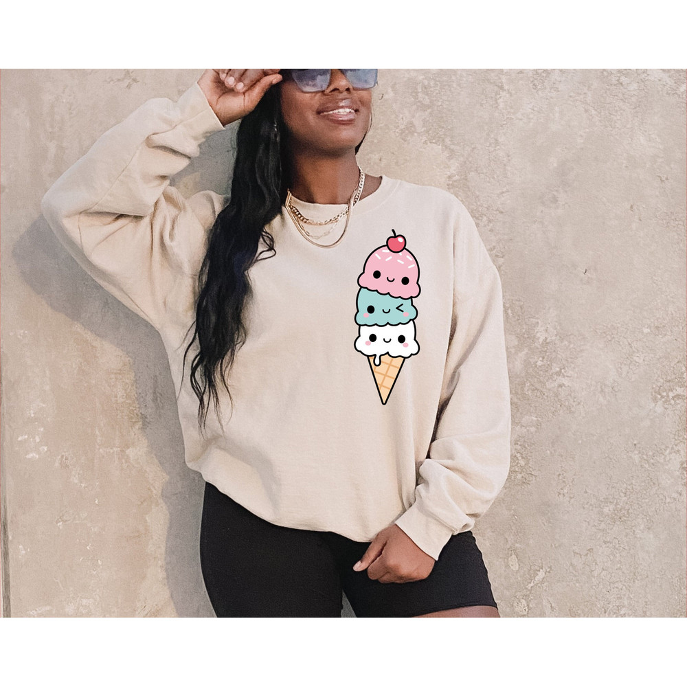 Ice Cream Sweatshirt, Kawaii Style Hoodie, Ice Cream Fan Gift, Fun Summer Sweatshirt, Dessert Lover Attire, Ice Cream Theme Sweatshirt.jpg