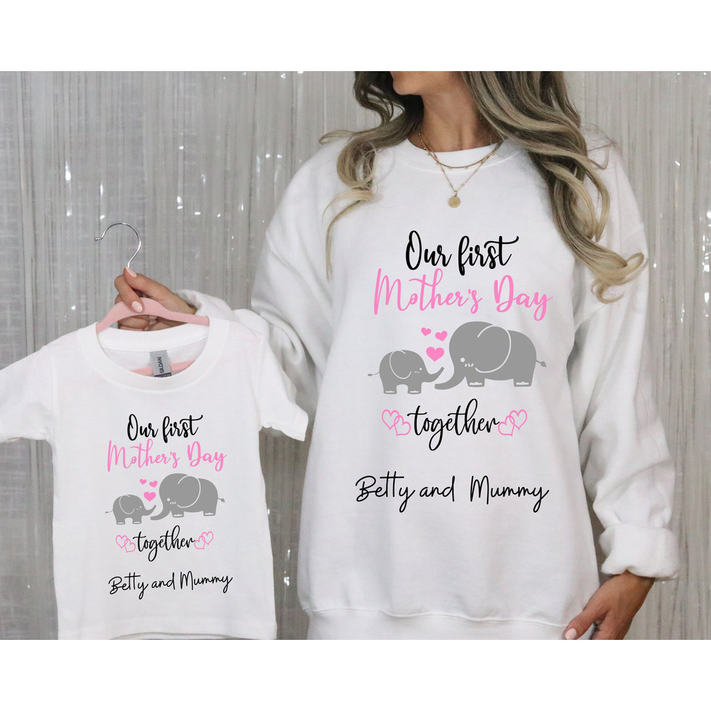 Our First Mother's Day Sweatshirts, Matching Mommy And Me Sweatshirt, Custom Mother's Day Sweatshirt, Elephant Mommy And Me Hoodie.jpg
