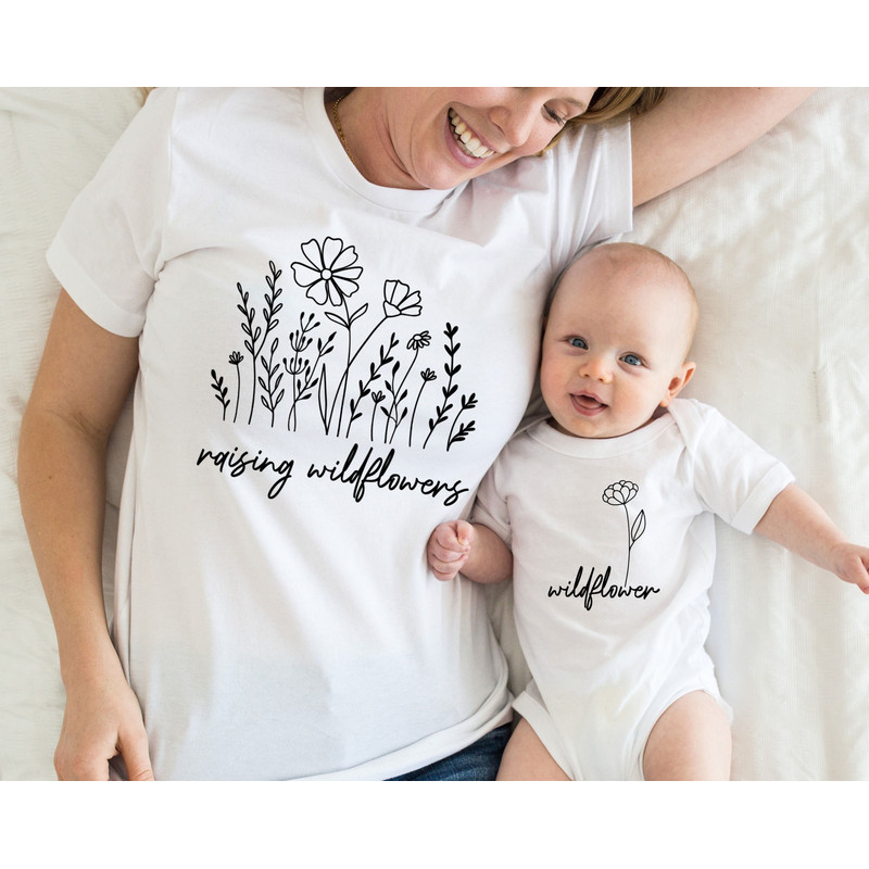 Raising A Wildflower and Wildflower Shirts, Mama Mini Matching Set, Mommy & Me Outfits, Mama Mini Shirt, Baby Shower Gift, New Mom Gift Idea.jpg