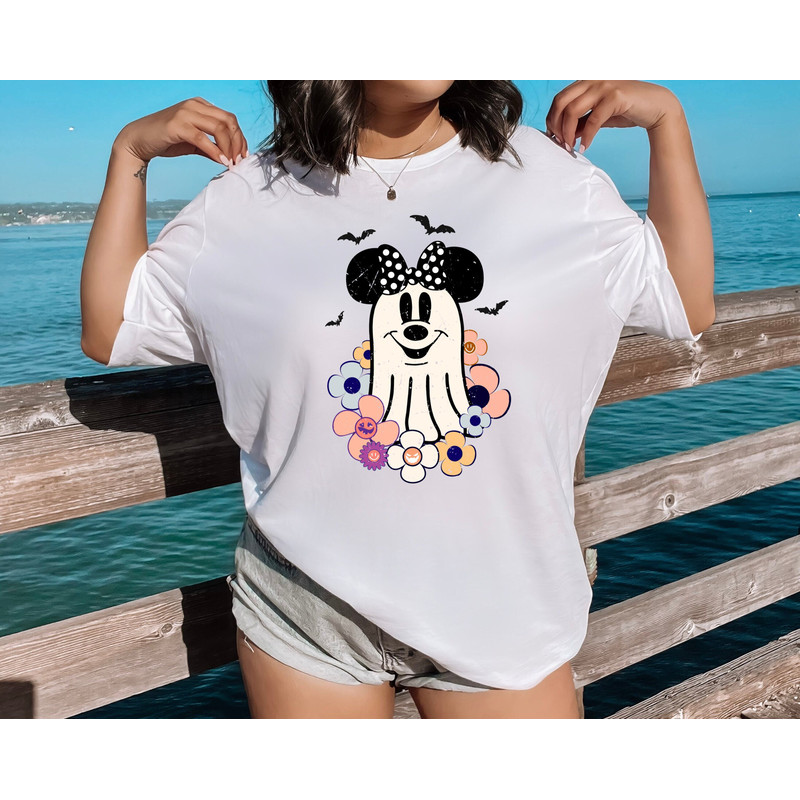 Retro Floral Minnie Ghost Halloween Tshirt, Floral Minnie Halloween Shirt, Disney Halloween Shirt, Vintage Minnie Ghost Shirt.jpg