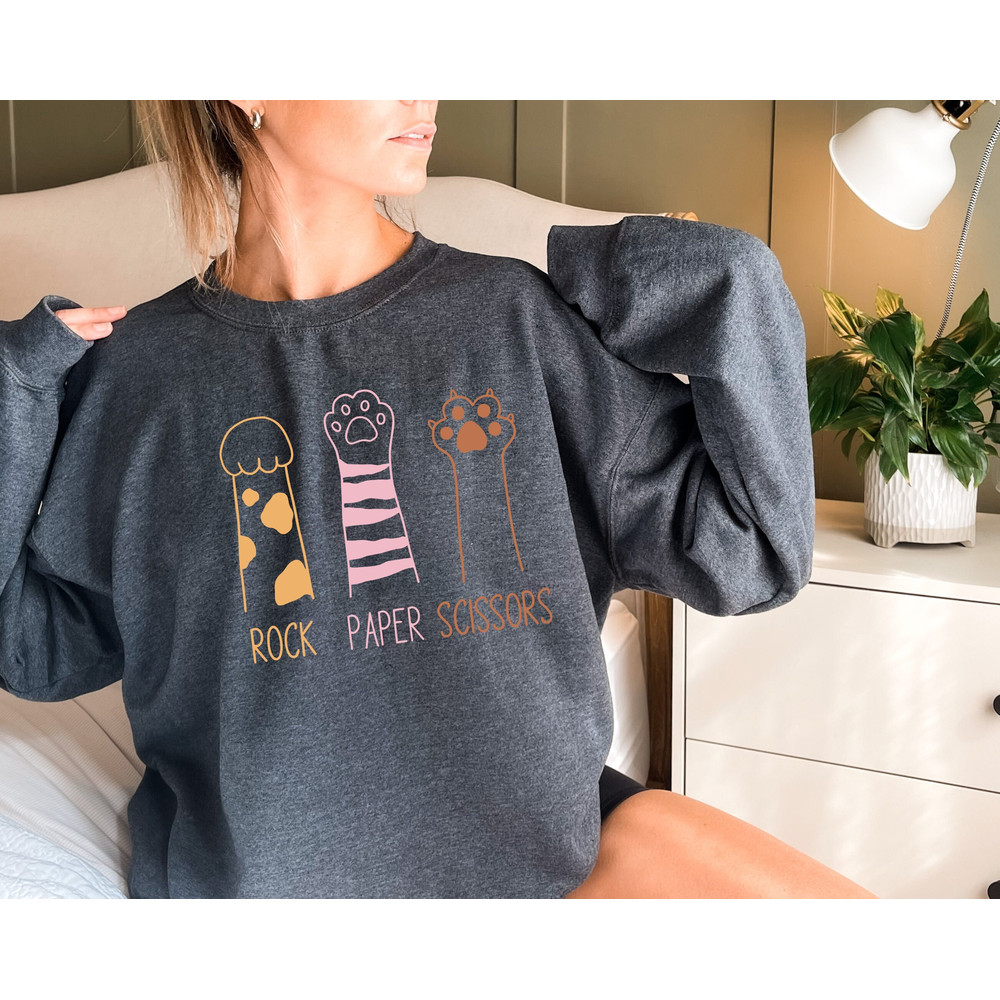 Rock Paper Scissors Sweatshirt, Funny Cat Paw Hoodie, Unisex Crewneck Sweatshirt for Cat Lover, Cat Owner Sweatshirt, Cat Paws Hoodie.jpg