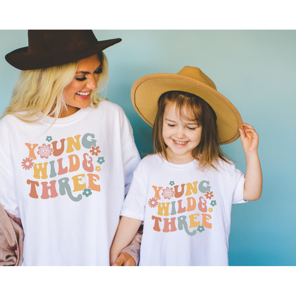 Young Wild & Three Kids Shirt, 3rd Birthday Toddler T-Shirt, Girls three 3rd birthday gift, Third Birthday Tee.jpg