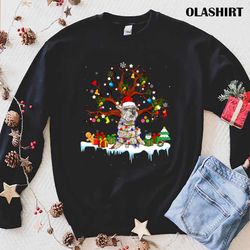 New Santa Schnauzer Dog Wearing Christmas Hat Tree Lights T-shirt - Olashirt