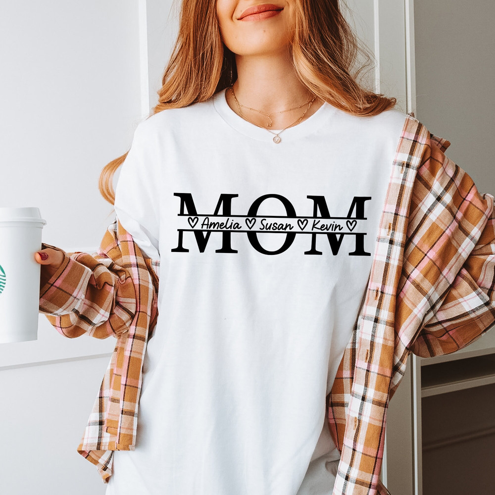 Custom Mama Tshirt with Kid Name, Personalized Mom Shirt Minimalist Mommy Custom Gift for Mother, Mom Gift for Her T-Shirt.jpg