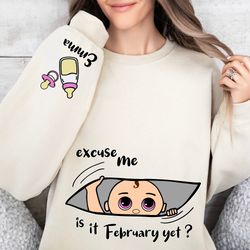 custom pregnancy announcement sweatshirt, excuse me is it january yet, mama and mini, maternity sweatshirt, new mom swea
