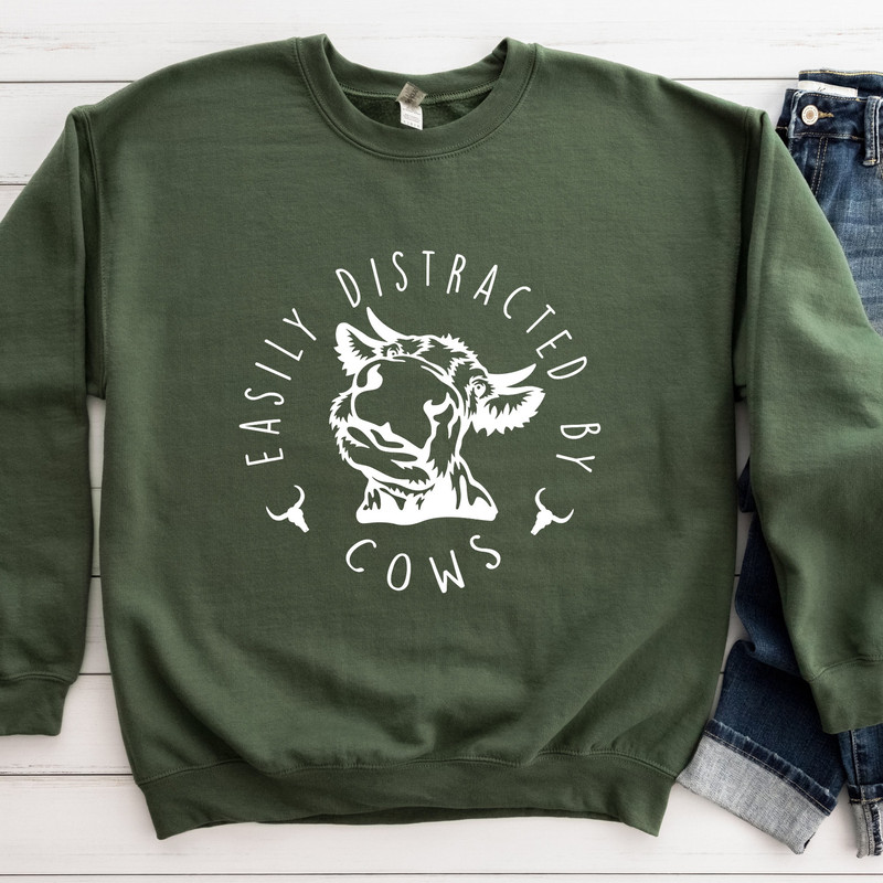 Easily Distracted By Cows Shirt,Cow Sweatshirt,Aesthetic Sweater,Funny Cow Shirt,Farm Love Shirts,Farm Animal Tshirt,Humorous Saying Sweater.jpg
