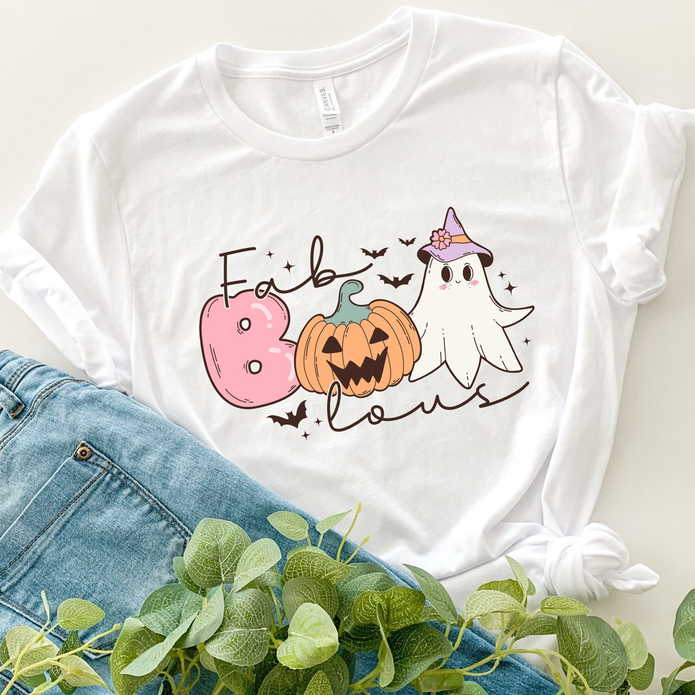 Fabboolous Tee Funny Ghost & Pumpkin Design, Cute Fall Shirt for Women, Perfect Spooky Season Gift.jpg