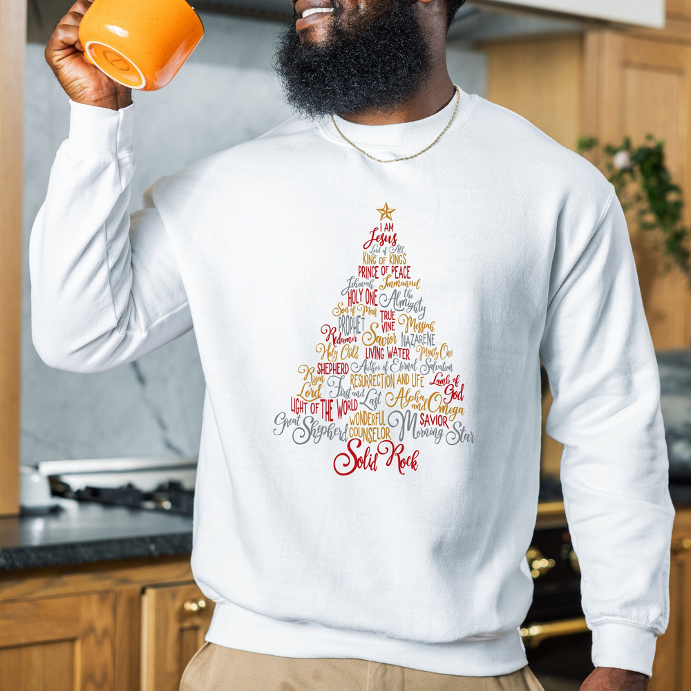 Names of Jesus Christmas Tree Shirt, Christmas Shirt, Holiday Shirt, Names of Christ Christmas Shirt, Christmas Tree, Names of God Shirt 2.jpg