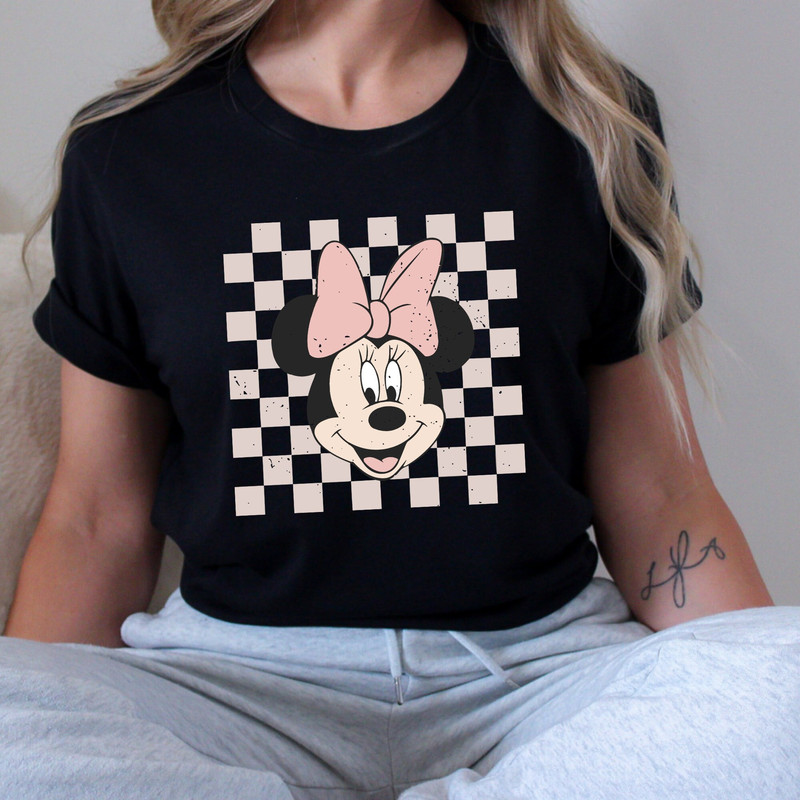 Retro Minnie Shirt, Minnie Mouse Shirt, Checkered Disney Sweatshirt, Disney Girl Trip Shirt, Vintage Disney.jpg