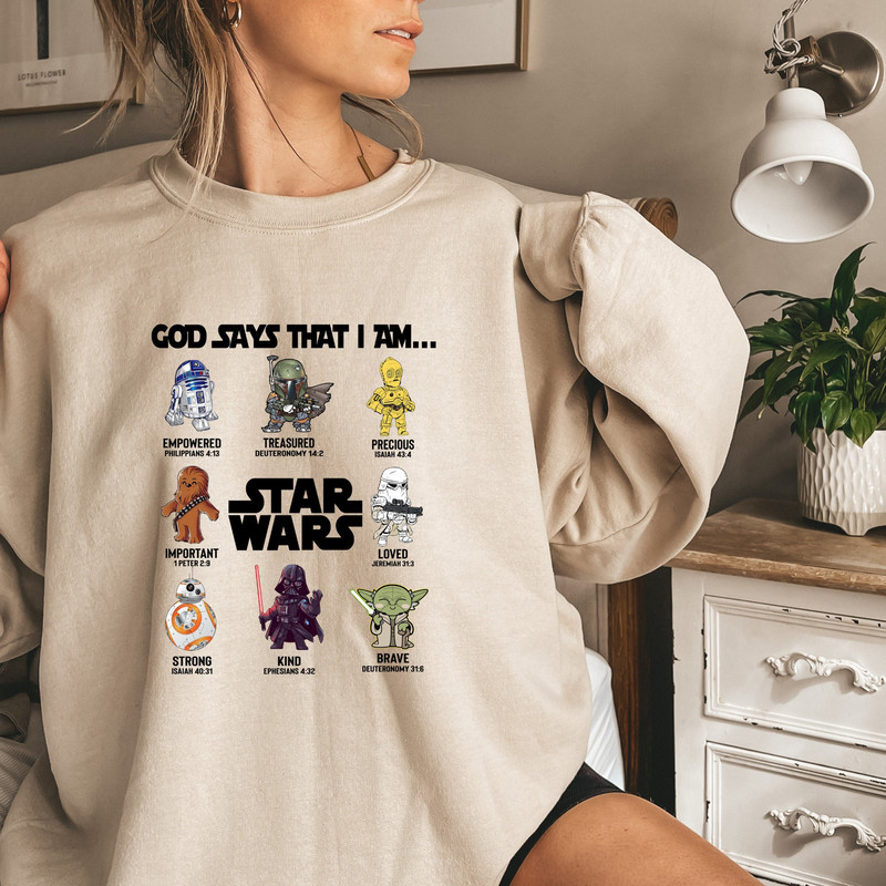 Star Wars Characters Shirt, God Says That I Am Star Wars Shirt Hoodie Sweatshirt, Ewoks Baby Yoda Darth Vader Droid BB-8 C- 3PO Shirt 1.jpg