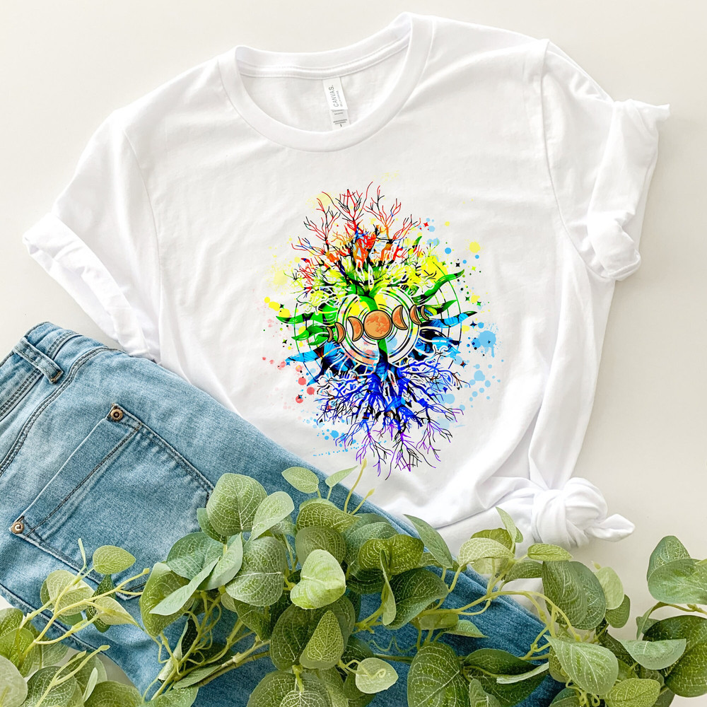 Yoga Shirt, Yoga Tree Shirt, Moon Forest Shirt, Moon Forest, Tree of Life Shirt, Phases Of The Moon Tree Of Life Shirt, Namaste Shirt.jpg