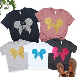 disney family shirt,disney shirt for women, ear shirt,disney mickey silhouette shirt,tshirt for kidsdisney glitter minni