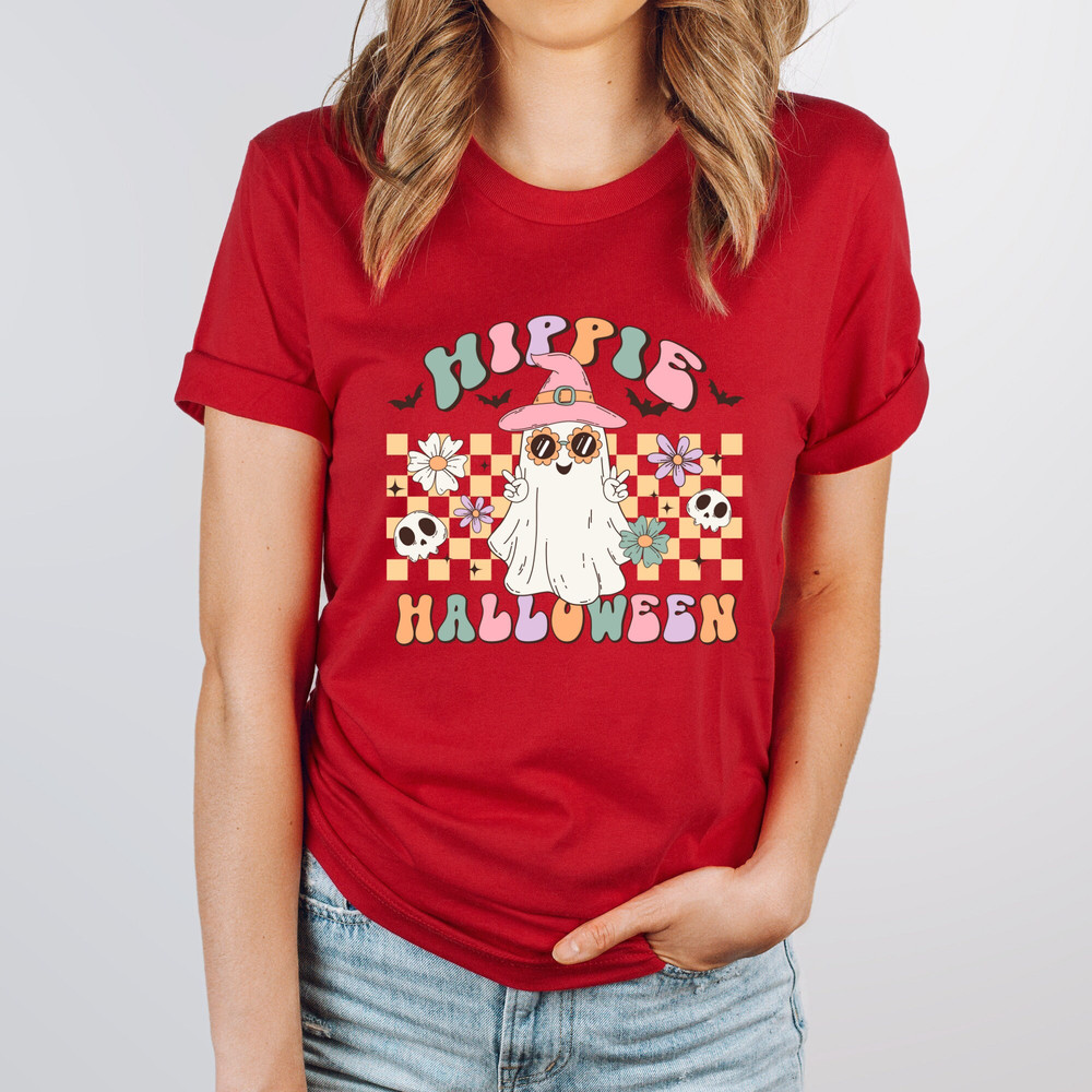Hippie & Spooky Ghost Tee Retro Halloween Design, Featuring Pumpkin.jpg