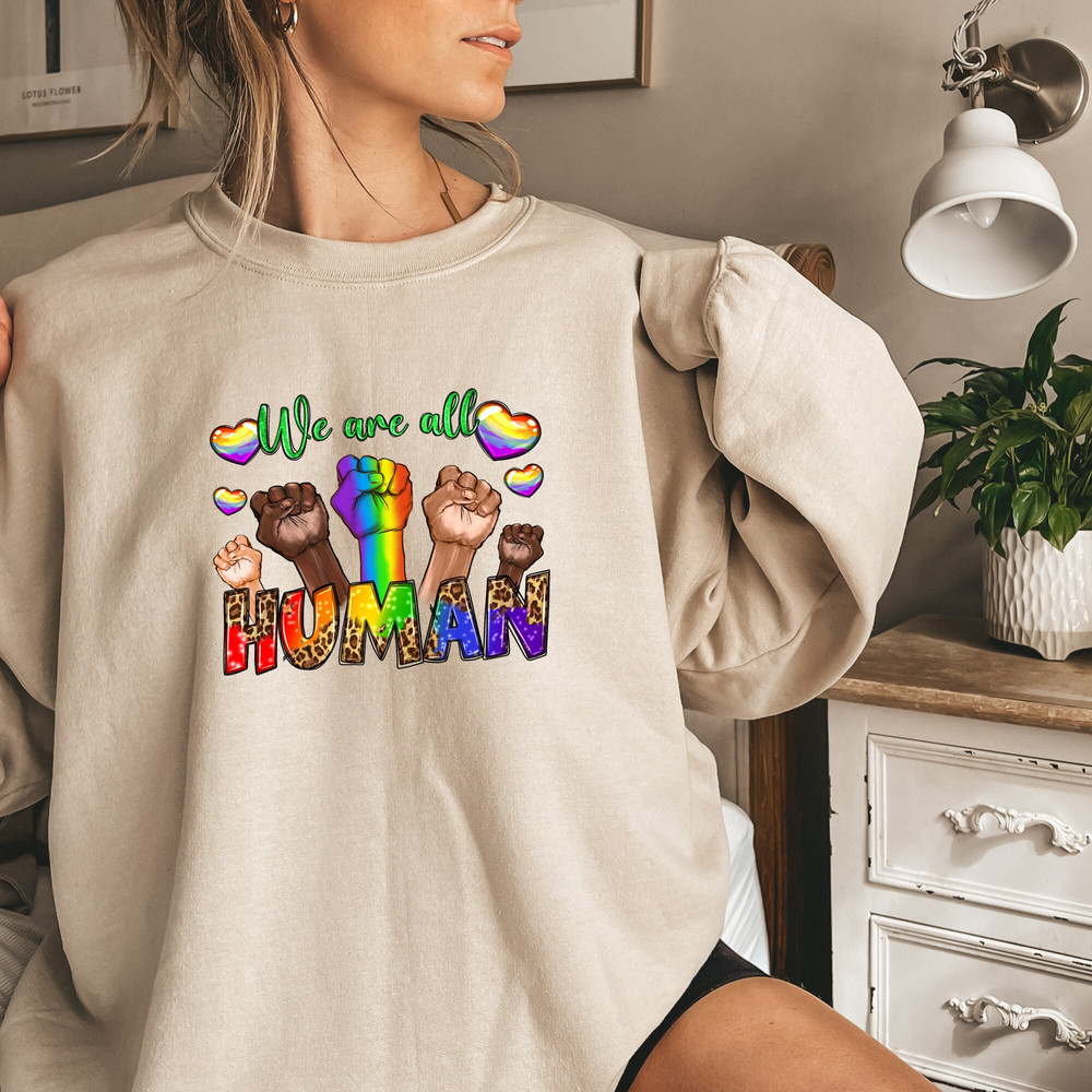 We Are All Human, Rainbow Colors Pride Shirt, Be Kind Shirt, Equality Shirt, LGBTQ+ Shirt, Floral Pride Shirt, Support Pride Ally, Gay Shirt.jpg