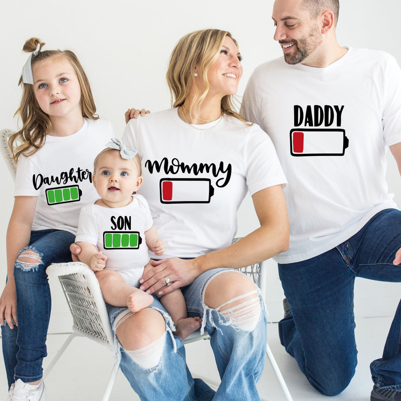 Battery Family Shirts, Battery Recharge, Mom low battery, Child Full Charge, Low Battery and Charged Battery Tee, Matching Family T Shirts.jpg