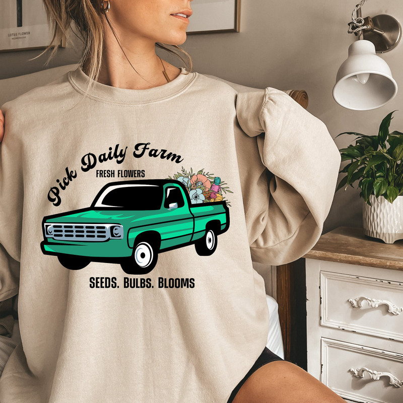 Farm Fresh Flowers Sweatshirt for a Floral Farmhouse Outfit - Womens Graphic Tee in Unisex Size - Perfect for Summer, Florists and Gardeners.jpg