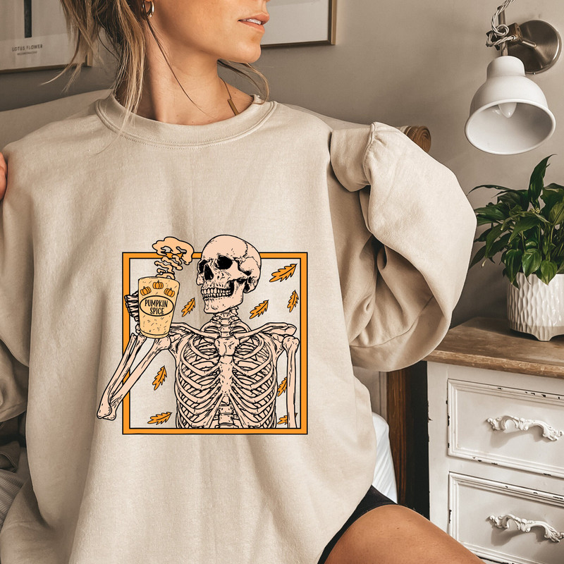 Halloween Skeleton Sweatshirt,Halloween Coffee Skull Shirt,Pumpkin Spice Shirt,Halloween Pumpkin Spice Coffee Shirt,Happy Halloween Outfit.jpg
