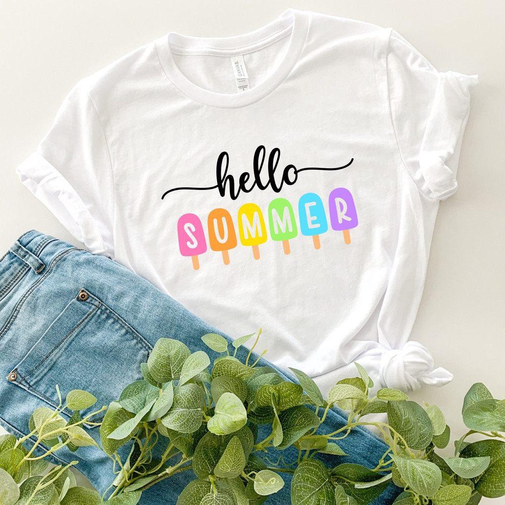 Hello Summer Shirt - Popsicle Written Summer Welcome Outfit - Colorful Holiday T-Shirt - Family Vacation Apparel - Gift for Traveler.jpg