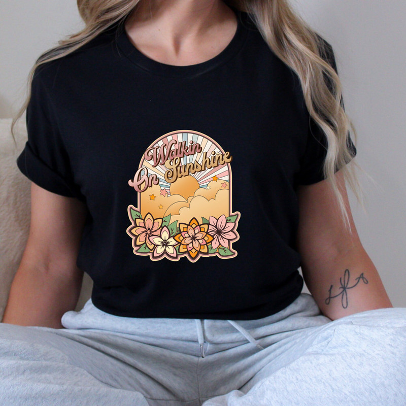Walking On Sunshine Shirt, Summer Shirt, Beach Life Shirt, Vintage Sublimation Tee, Sunshine Shirt, Bo ho Shirt, Graphic Tee 1.jpg