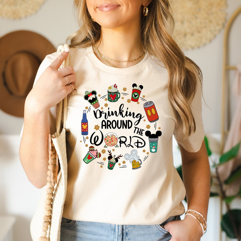 Drinking Around The World Christmas Shirt, Vintage Magic Kingdom Trip, Holiday Season, Mickey Merry Xmas Matching, Mickey Christmas Drink,.jpg