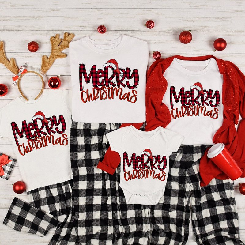 Merry Christmas Shirts, Family Matching Tee, Merry Christmas Pajamas, Family Christmas Shirt, Buffalo Plaid Christmas Shirt, Christmas Gift 1.jpg