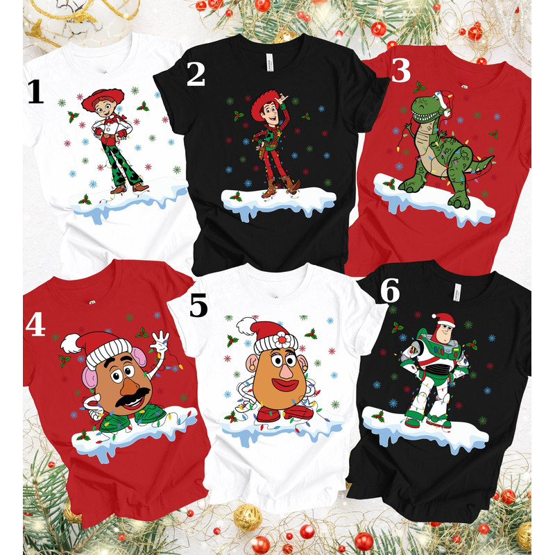 Personalized Disney Toy Story Christmas Shirt, Disney Family Group Matching Shirts, Woody Buzz Lightyear Jessie Alien Christmas Lights Shirt 1.jpg