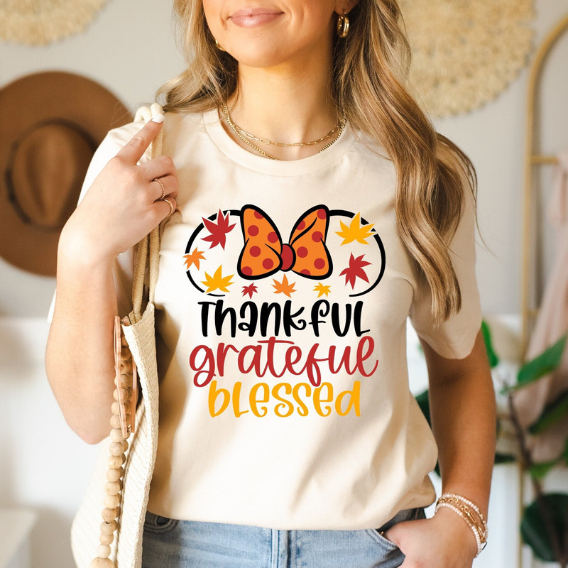 Thankful Grateful Blessed Shirt, Thankful And Magical Shirt, Minnie Fall Gift Shirt, One Magical Thanksgiving Shirt, Family Vacation Trip,.jpg