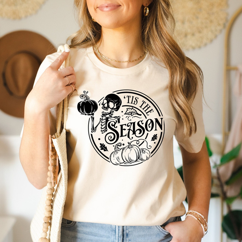 Tis The Season Shirt, Pumpkin Spice, Autumn Skull, Peace Sign Skeleton Shirt, Funny Karma, Funny Skeleton, Tis The Season Halloween Design.jpg