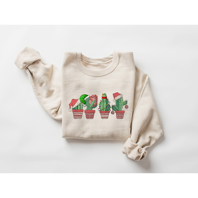 Cactus Christmas Sweatshirt, Cactus Santa Xmas Lights Sweater, Plant Lady Christmas Shirt, Cactus Lover Xmas Gifts, Christmas Cactus Shirt.jpg