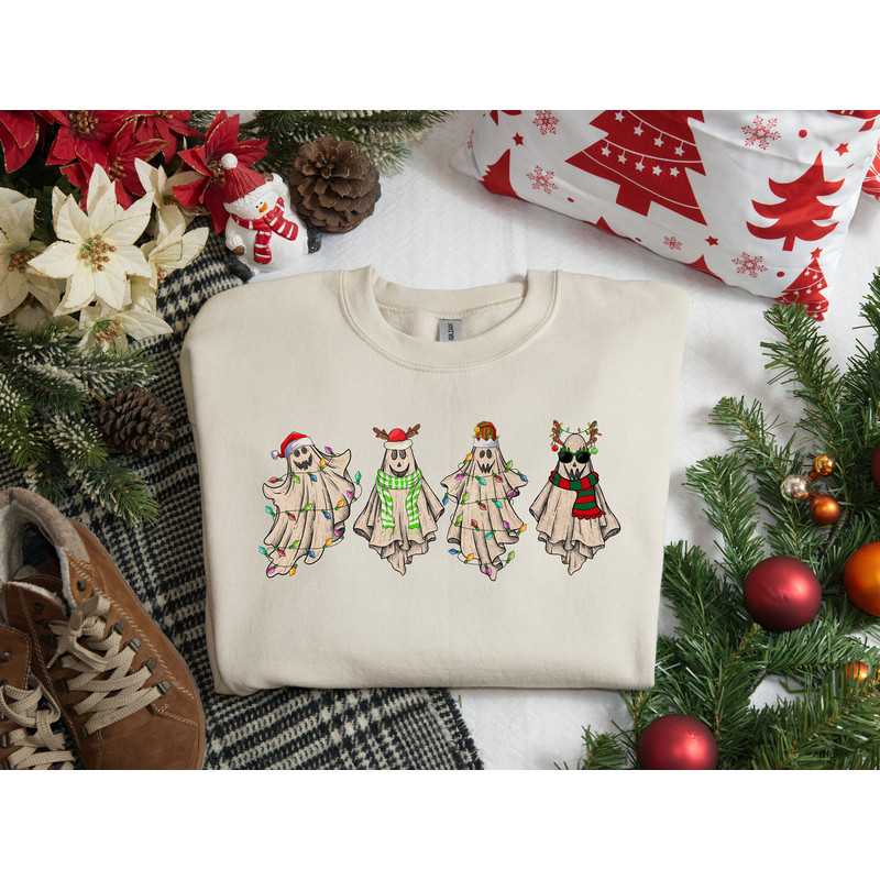Christmas Ghosts Sweatshirt, Retro Ghost Sweater, Christmas Gifts, Cute Xmas Ghost Shirt, Christmas Gifts, Ghost Lights, Merry Christmas.jpg