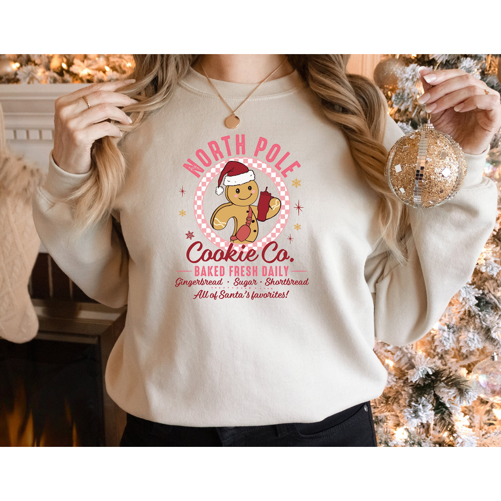 Christmas Gingerbread Cookie Sweatshirt, North Pole Gingerbread Sweater, Christmas Bakery Shirt, Christmas Gifts, Christmas Crewneck.jpg